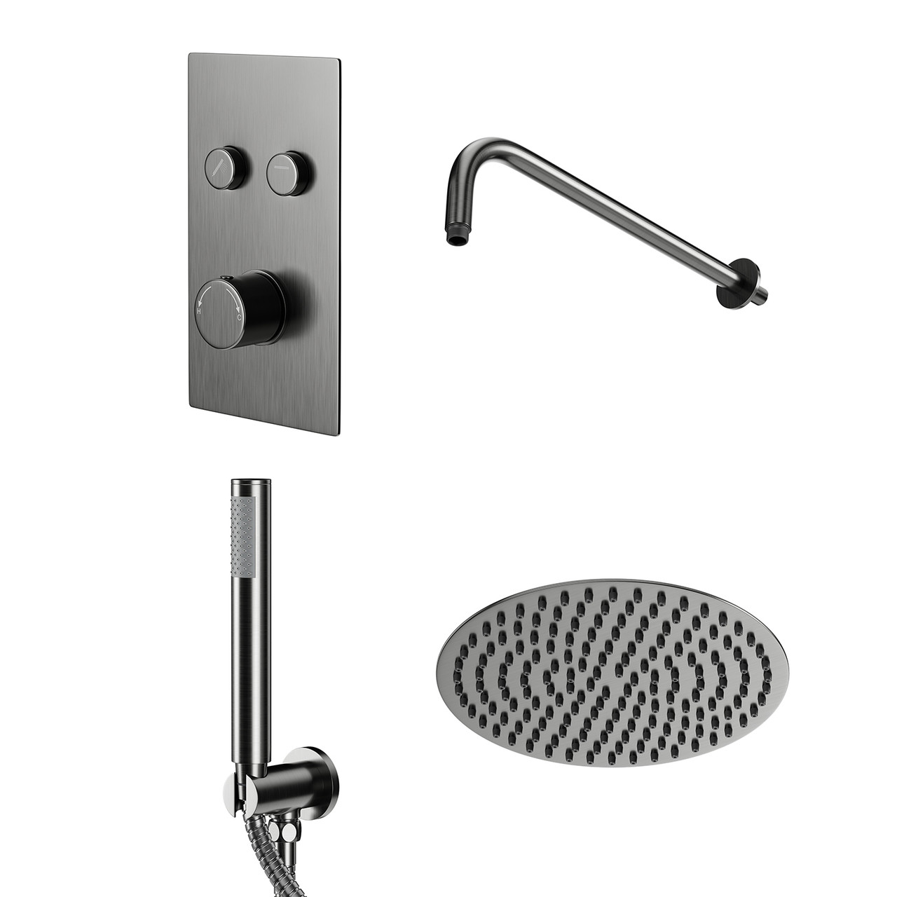 Colore Round Concealed Push Button Twin Thermostatic Shower Valve Including Fixed Shower Head