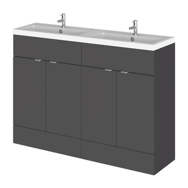 Hudson Reed Gloss Grey Fusion 4 Door Combination Vanity Unit With Double Basins | | Mdf | 1200Mm