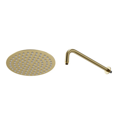 Colore Brushed Brass Round Thin Fixed Shower Head And Wall Arm | | Stainless Steel | 200Mm