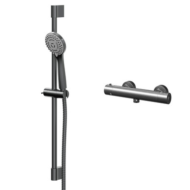 Colore Gunmetal Grey Round Thermostatic Bar Valve Mixer Shower With Round Slide Rail Kit | | Stainless Steel | 287Mm X 670Mm X 90Mm