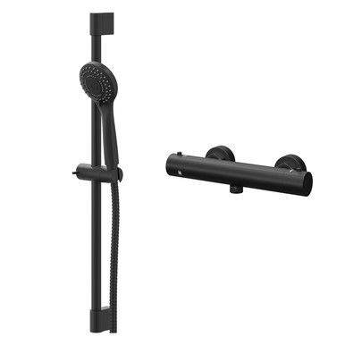 Colore Matt Black Round Thermostatic Bar Valve Mixer Shower With Round Slide Rail Kit | | Stainless Steel | 287Mm X 670Mm X 90Mm