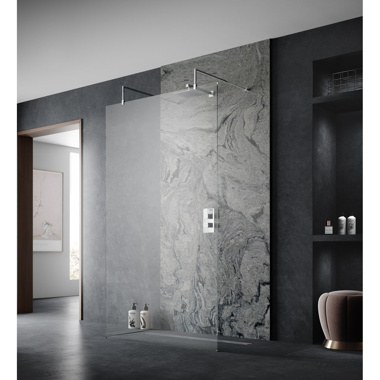 Hudson Reed Wetroom Shower Screen with Support Bars and Feet