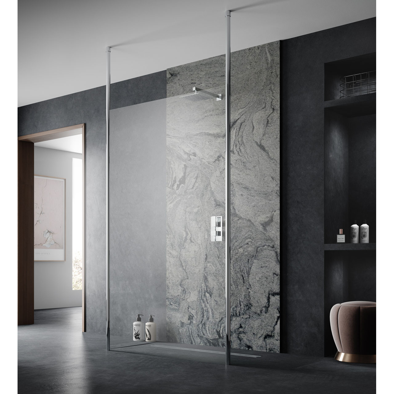 Hudson Reed Wetroom Shower Screen with Floor to Ceiling Support Poles