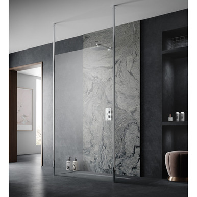 Hudson Reed Chrome Wetroom Shower Screen With Floor To Ceiling Support Poles | | Glass/Aluminium | 1400Mm X 1950Mm