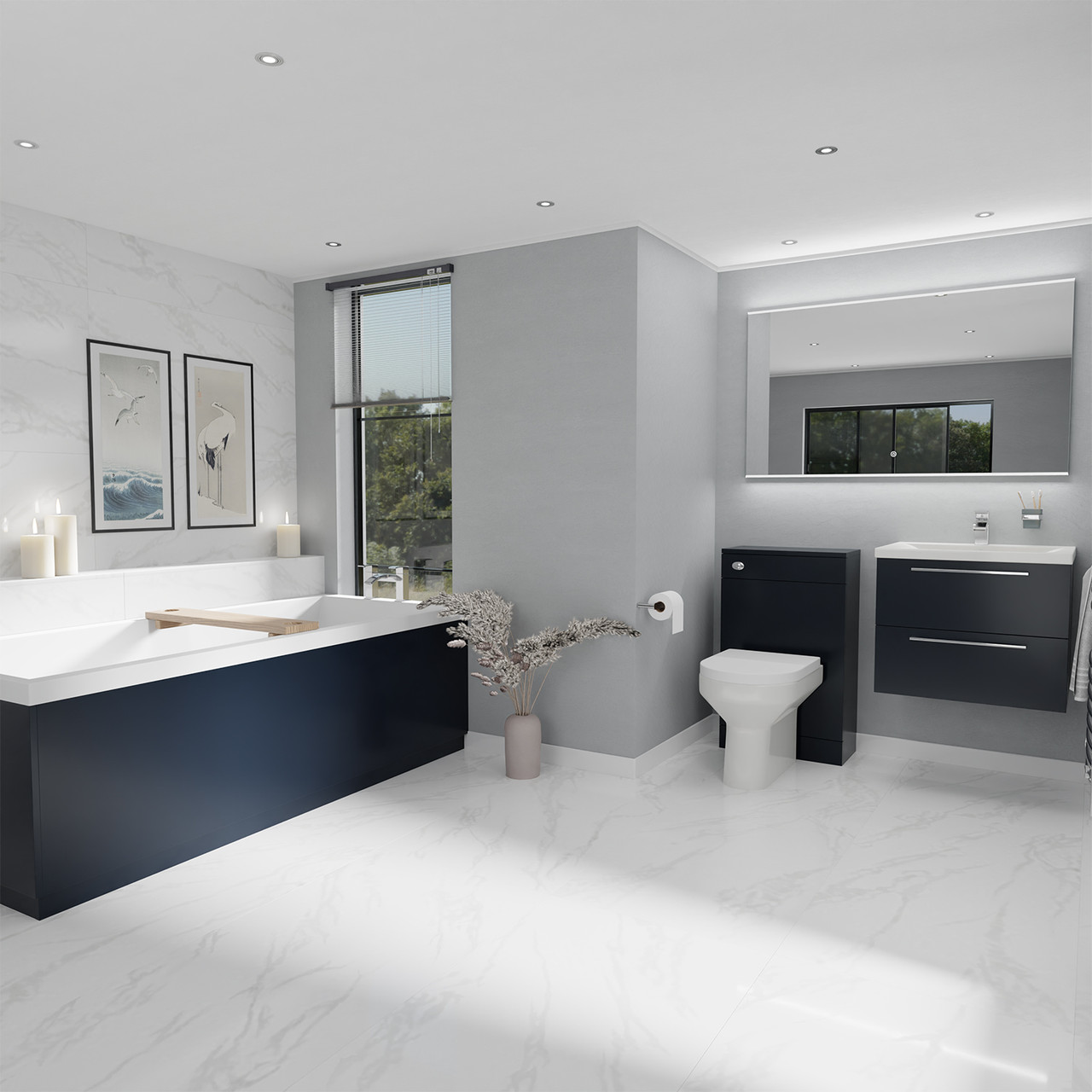 Quinn Straight Single Ended Bathroom Suite including Furniture Set with Polished Chrome Handles