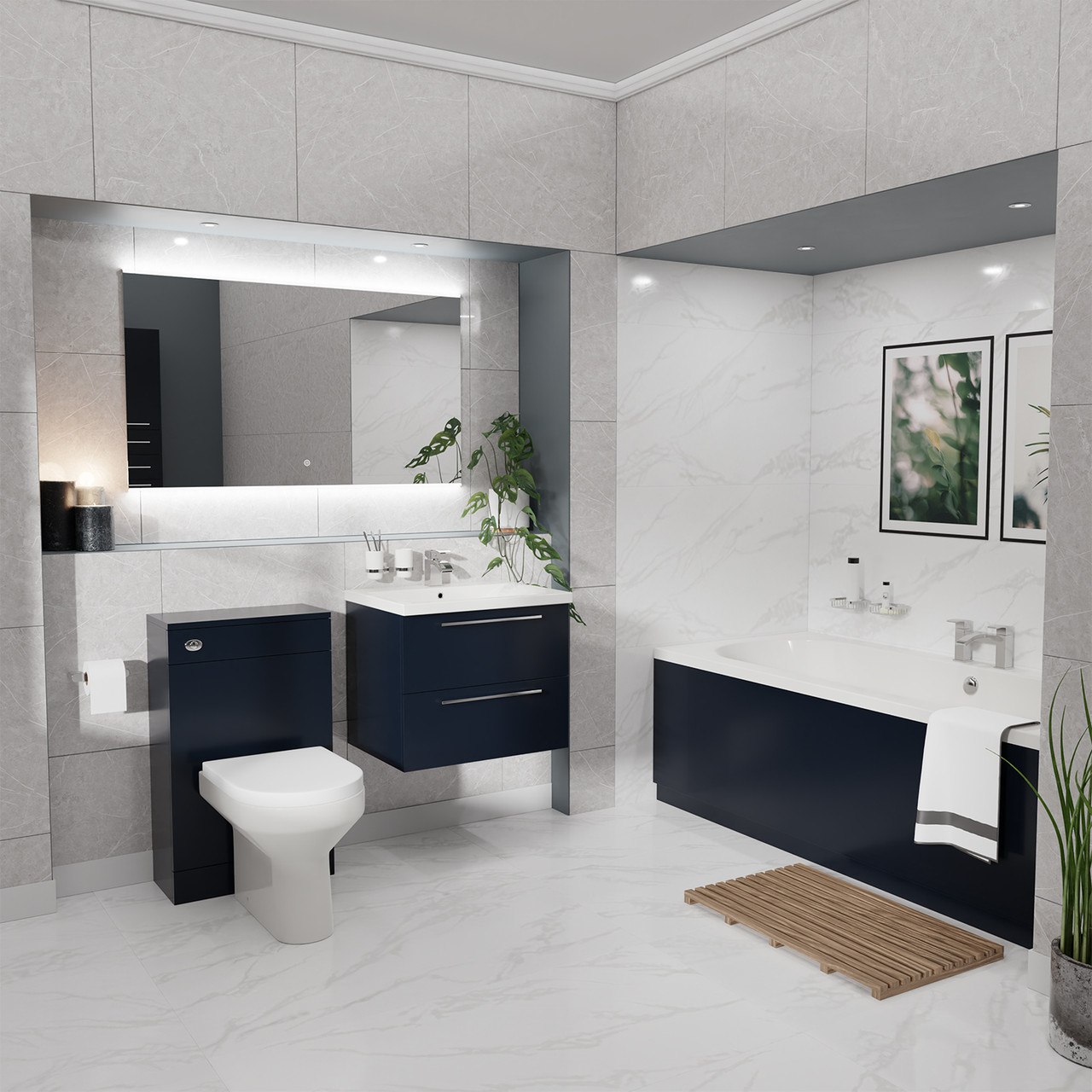 Harrison Straight Double Ended Bathroom Suite including Furniture Set with Polished Chrome Handles
