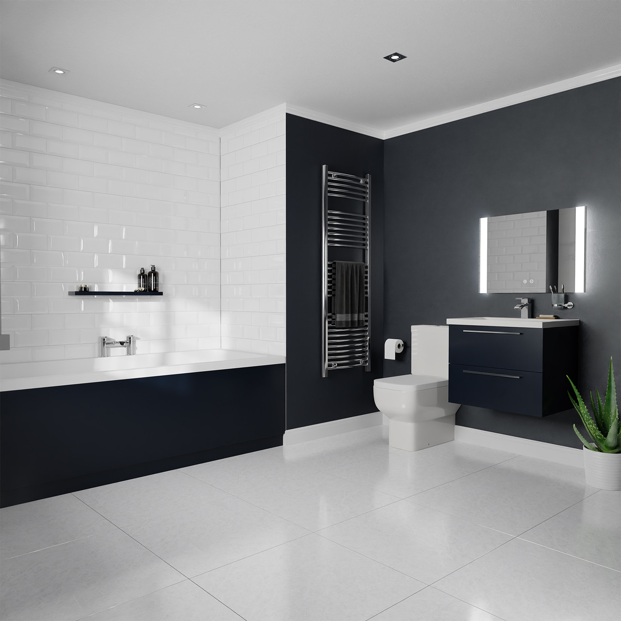 Addison Straight Double Ended Bathroom Suite including Vanity Unit with Polished Chrome Handles