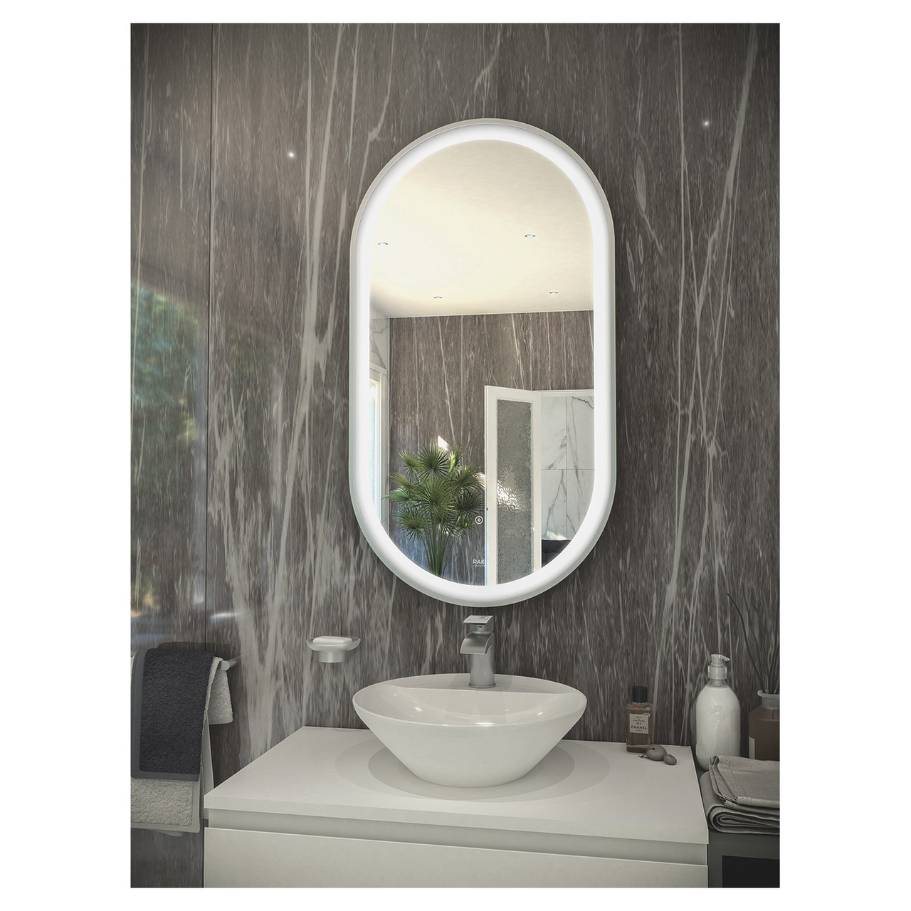 Rak Ceramics Chrome Art Oval Led Mirror | | Glass/Aluminium | 550Mm X 1000Mm