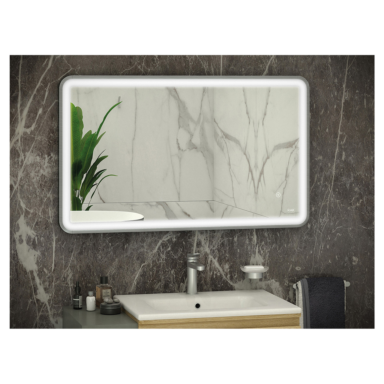 Rak Ceramics Brushed Nickel Art Soft Illuminated Led Mirror | | Glass/Aluminium | 600Mm X 1200Mm