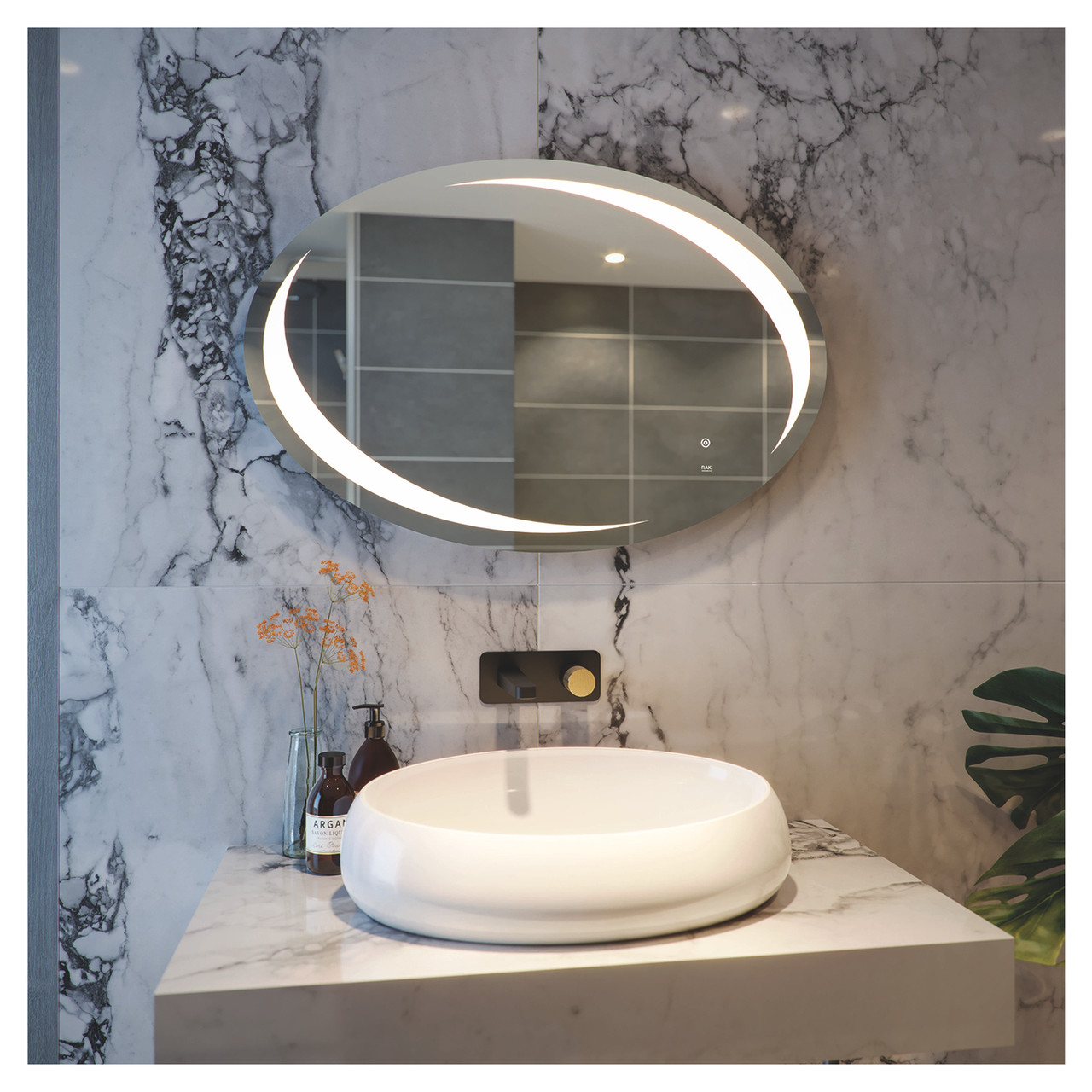 RAK Ceramics Hades Oval Illuminated LED Mirror with Demister and Touch Sensor