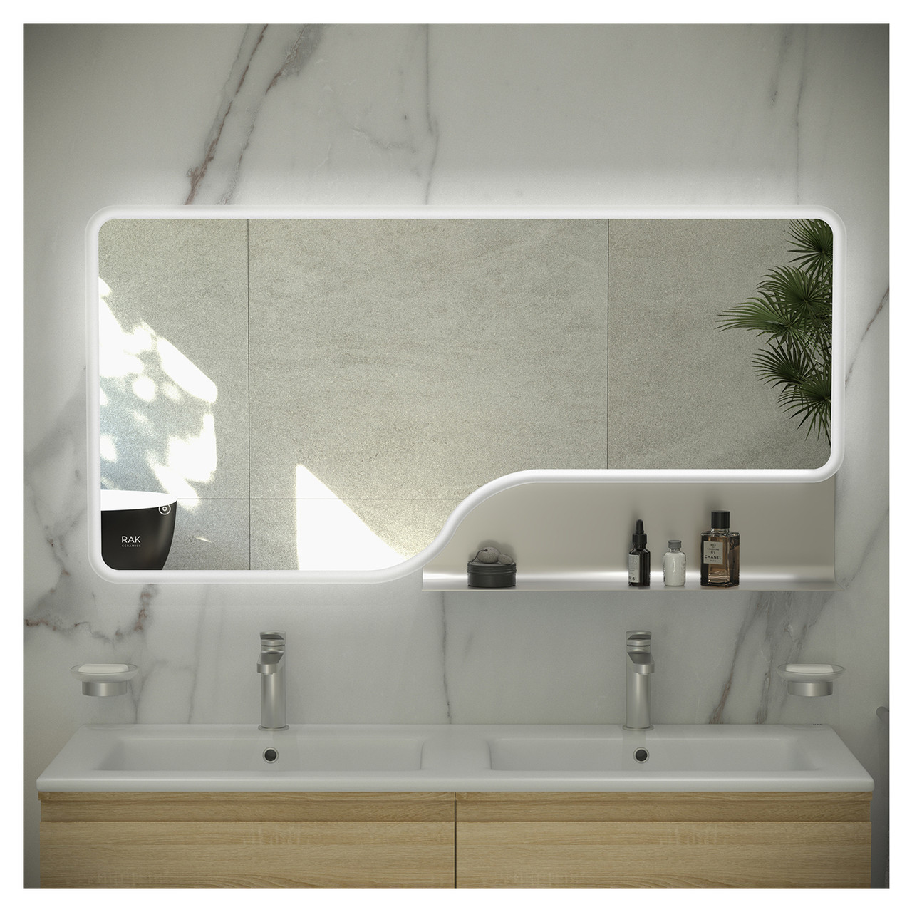 Rak Ceramics Brushed Nickel Ornate Illuminated Led Mirror | | Glass/Aluminium | 600Mm X 1200Mm