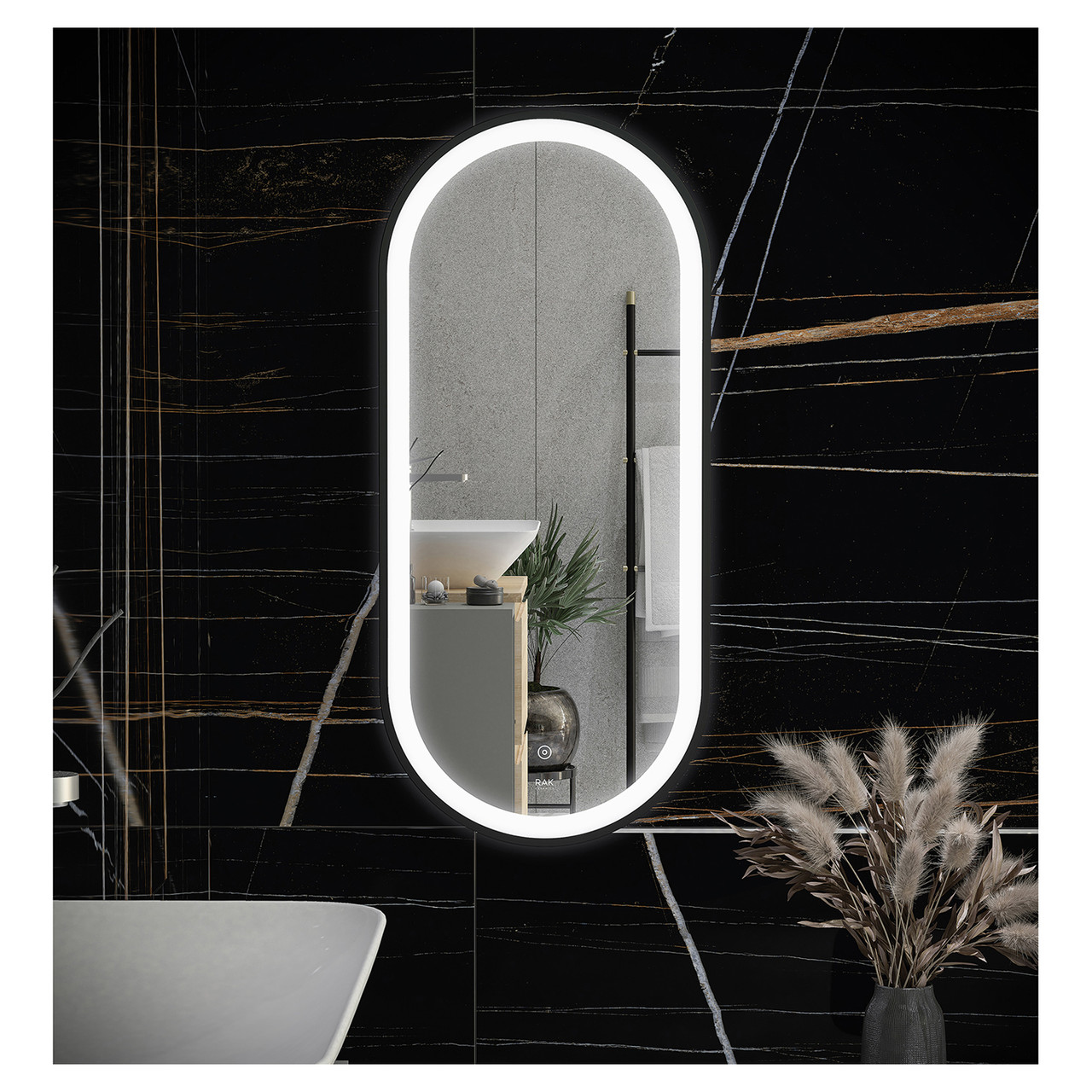 Rak Ceramics Matt Black Picture Oval Illuminated Led Mirror | | Glass/Aluminium | 550Mm X 1000Mm