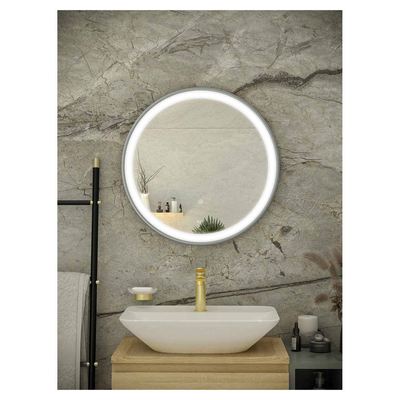 Rak Ceramics Brushed Nickel Picture Round Illuminated Led Mirror | | Glass/Aluminium | 600Mm X 600Mm