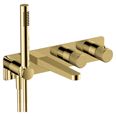 Rak Ceramics Brushed Gold Amalfi Horizontal Concealed Thermostatic Dual Control Shower Valve With Handset And Bath Spout | | Brass | 380Mm X 327Mm X 300Mm