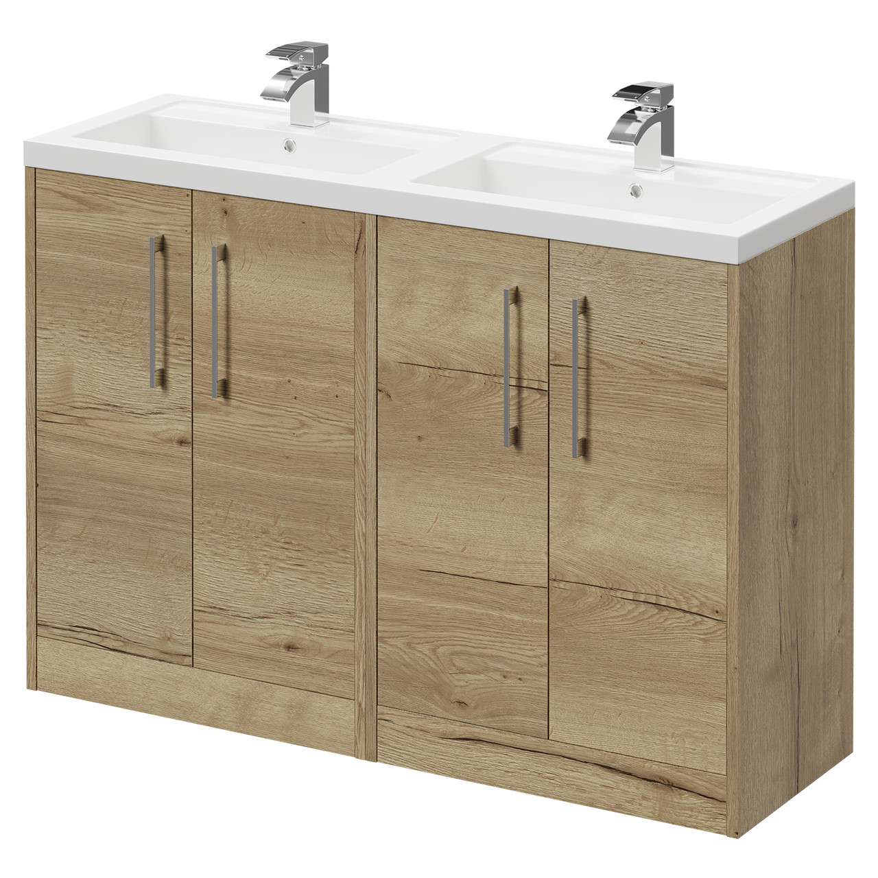 Horizon Floor Standing Vanity Unit with Polymarble Double Basin and 4 Doors with Polished Chrome Handles