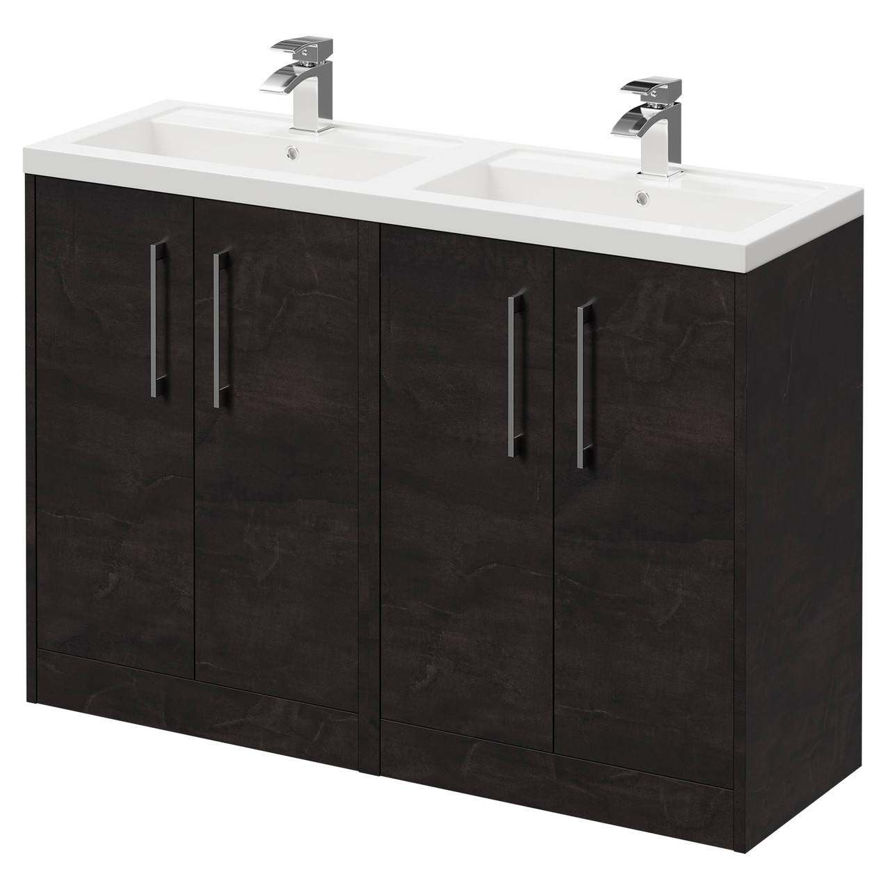Horizon Floor Standing Vanity Unit with Polymarble Double Basin and 4 Doors with Polished Chrome Handles
