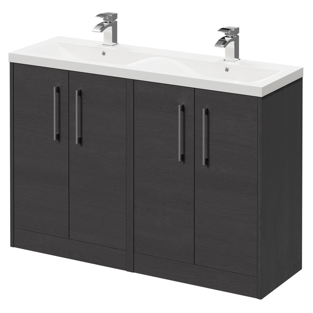 Horizon Floor Standing Vanity Unit with Ceramic Double Basin and 4 Doors with Polished Chrome Handles