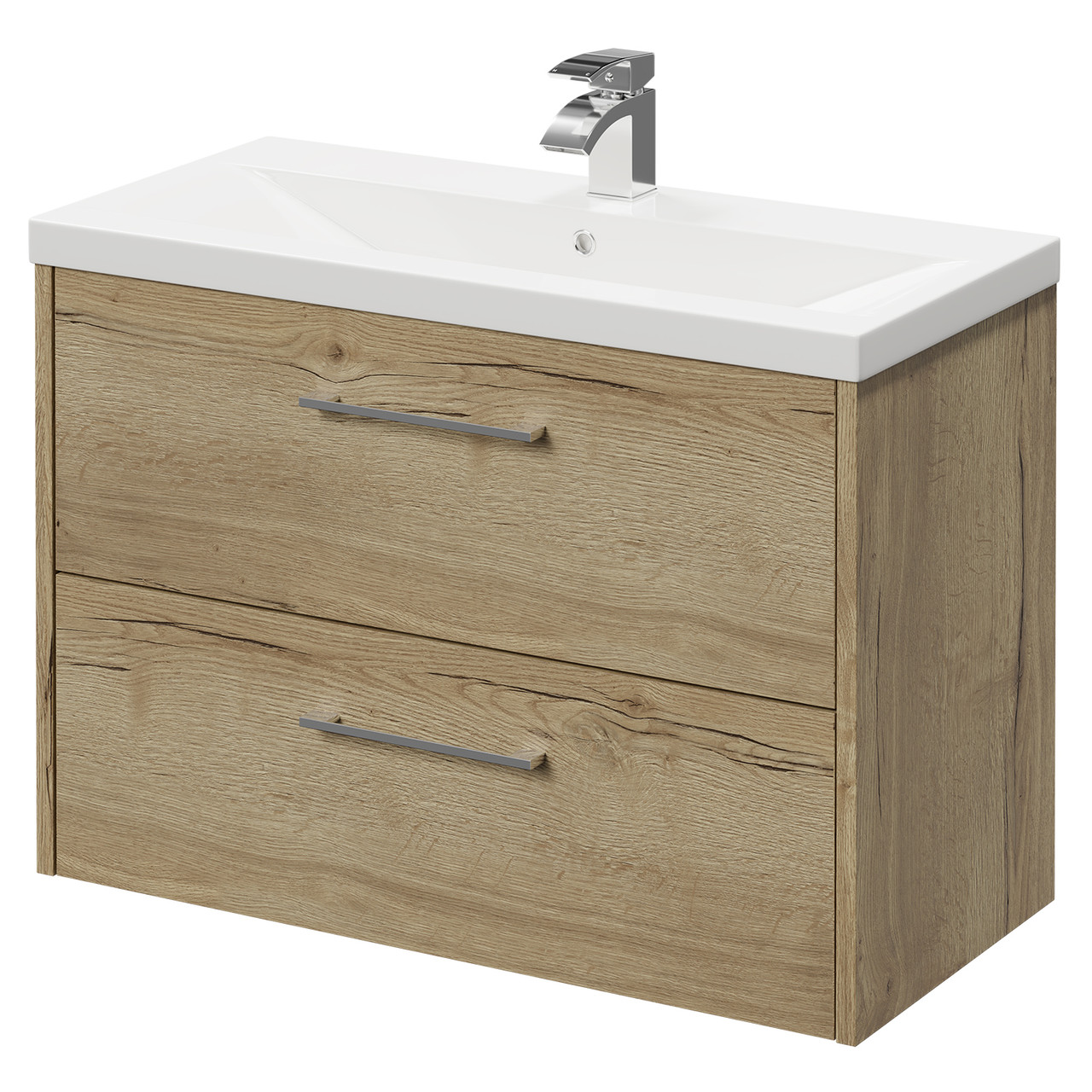Horizon Wall Mounted Vanity Unit with 1 Tap Hole Basin and 2 Drawers with Polished Chrome Handles