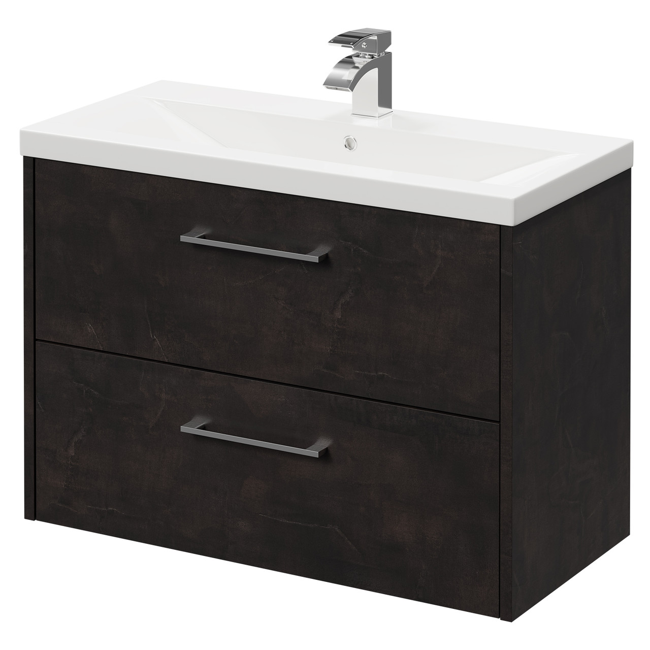 Horizon Wall Mounted Vanity Unit with 1 Tap Hole Basin and 2 Drawers with Polished Chrome Handles