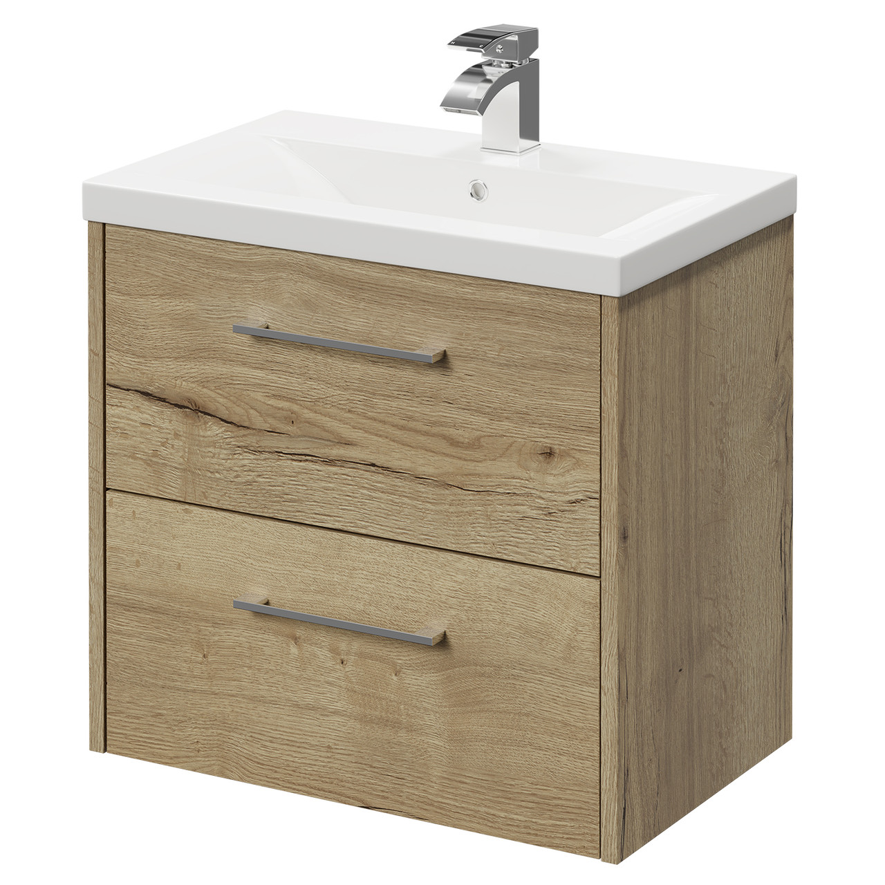 Horizon Wall Mounted Vanity Unit with 1 Tap Hole Basin and 2 Drawers with Polished Chrome Handles