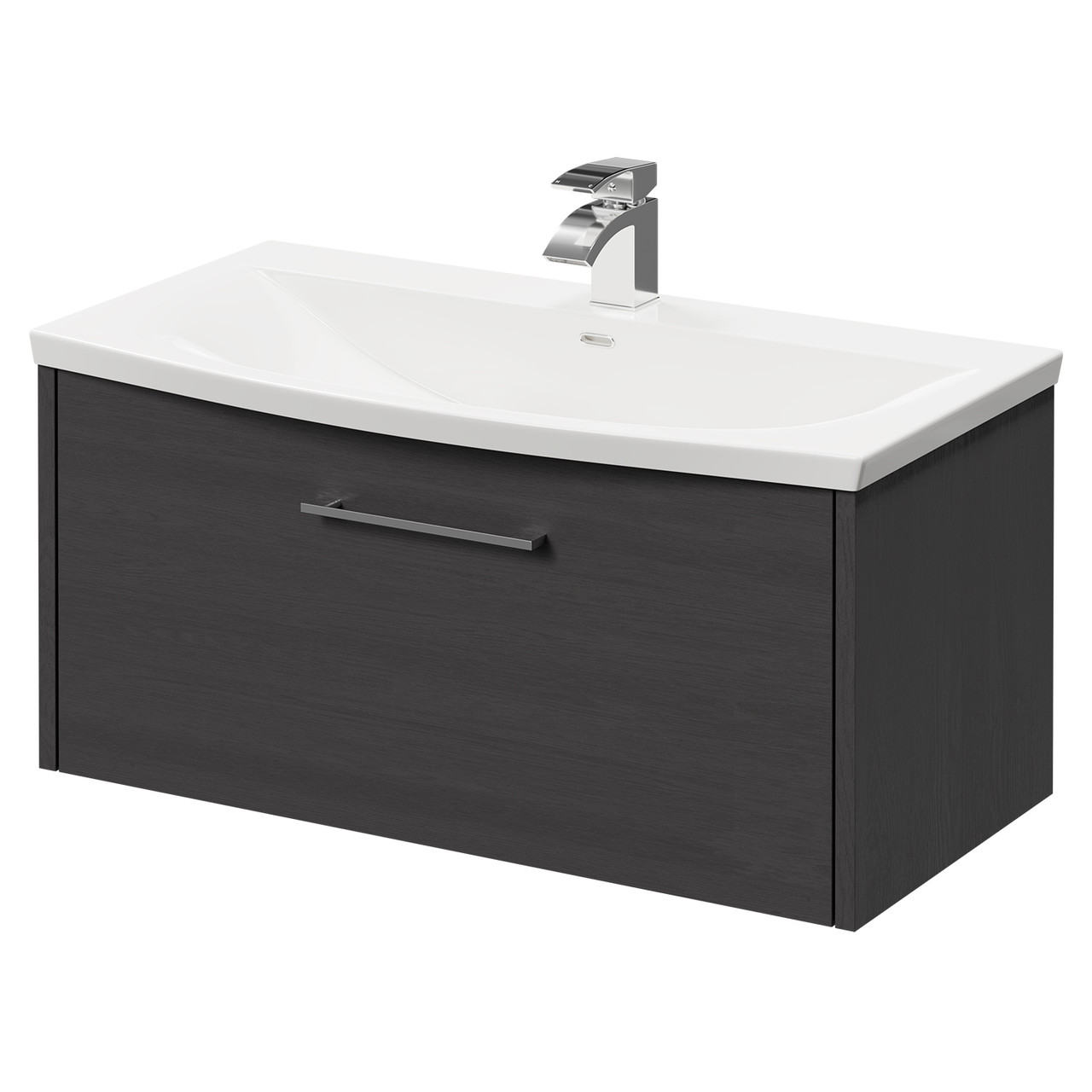 Horizon Wall Mounted Vanity Unit with 1 Tap Hole Curved Basin and Single Drawer with Polished Chrome Handle