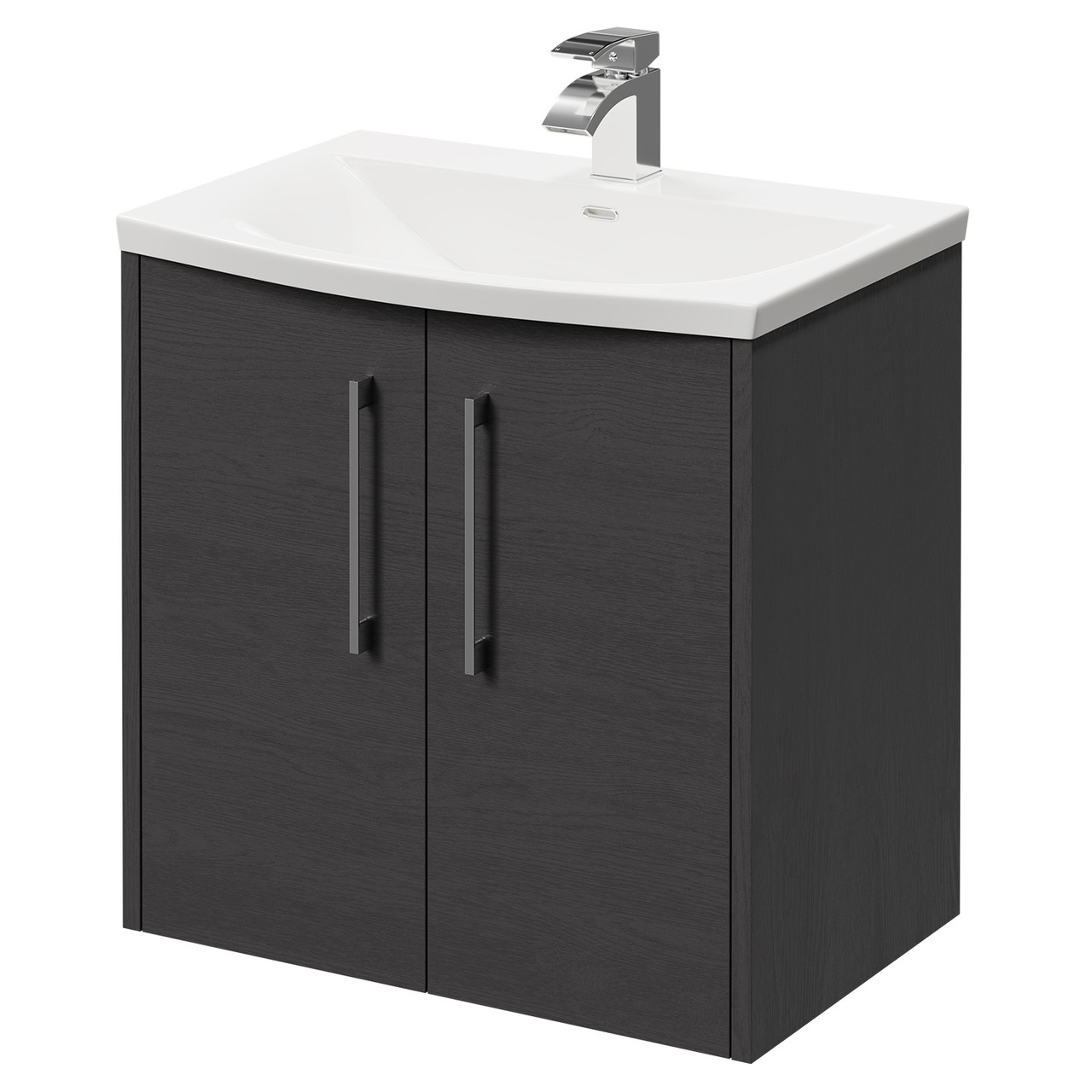 Horizon Wall Mounted Vanity Unit with 1 Tap Hole Curved Basin and 2 Doors with Polished Chrome Handles