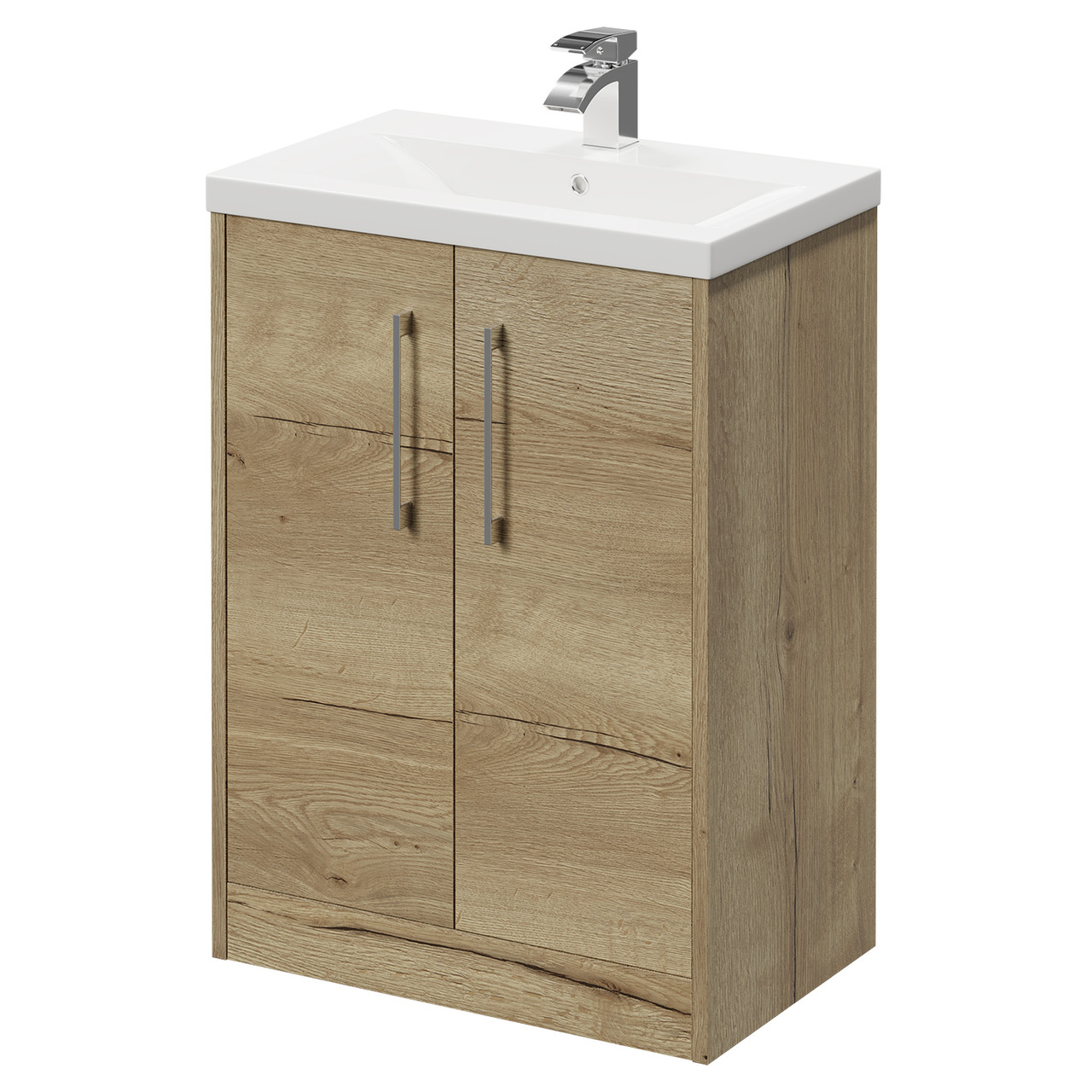 Wholesale Domestic Autumn Oak Horizon Floor Standing Vanity Unit With 1 Tap Hole Basin And 2 Doors With Polished Chrome Handles | | Mdf | 600Mm