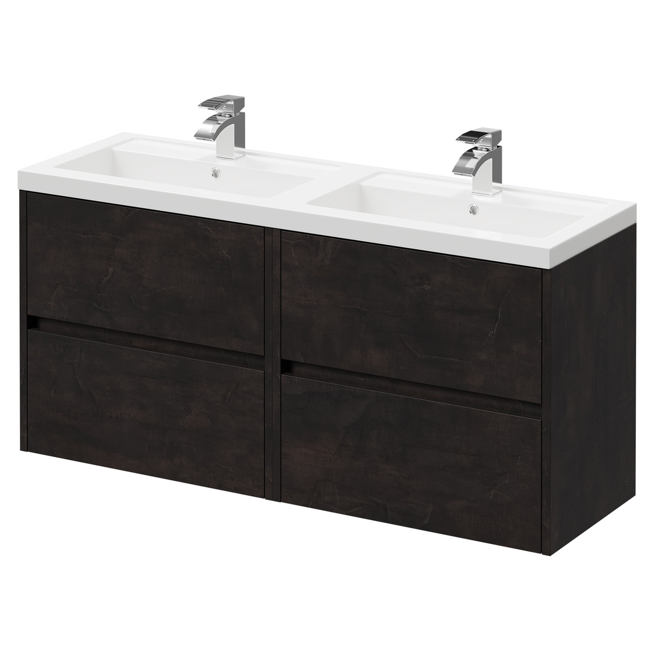 Montego Wall Mounted Vanity Unit with Polymarble Double Basin and 4 Drawers