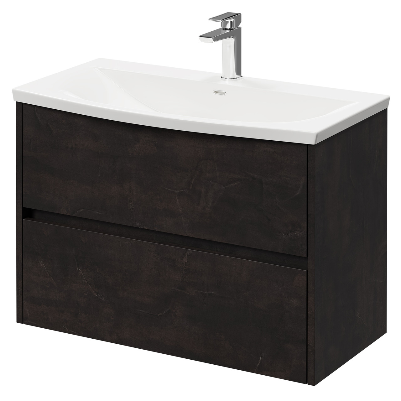 Montego Wall Mounted Vanity Unit with 1 Tap Hole Curved Basin and 2 Drawers