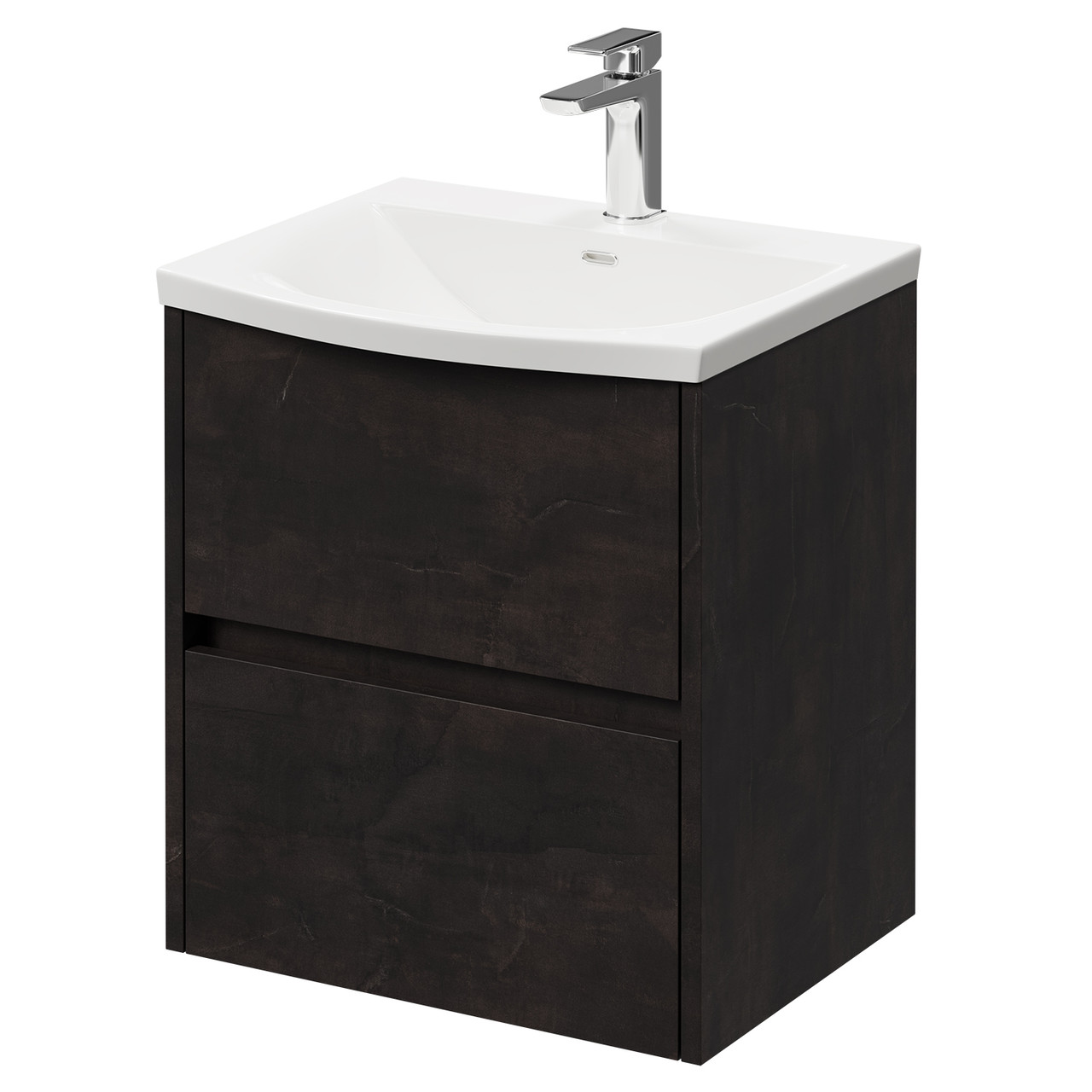 Montego Wall Mounted Vanity Unit with 1 Tap Hole Curved Basin and 2 Drawers