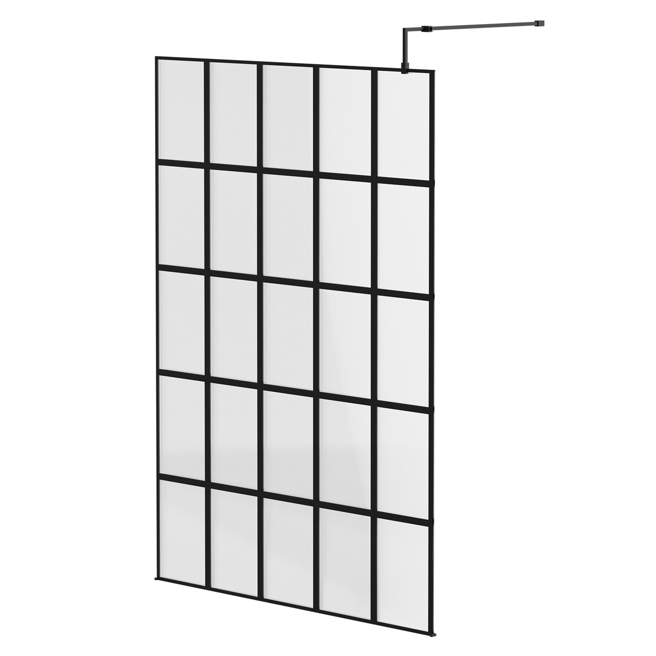 Colore 8mm Clear Glass Crittall Frame Walk In Shower Screen including Support Bars and Retainer Feet