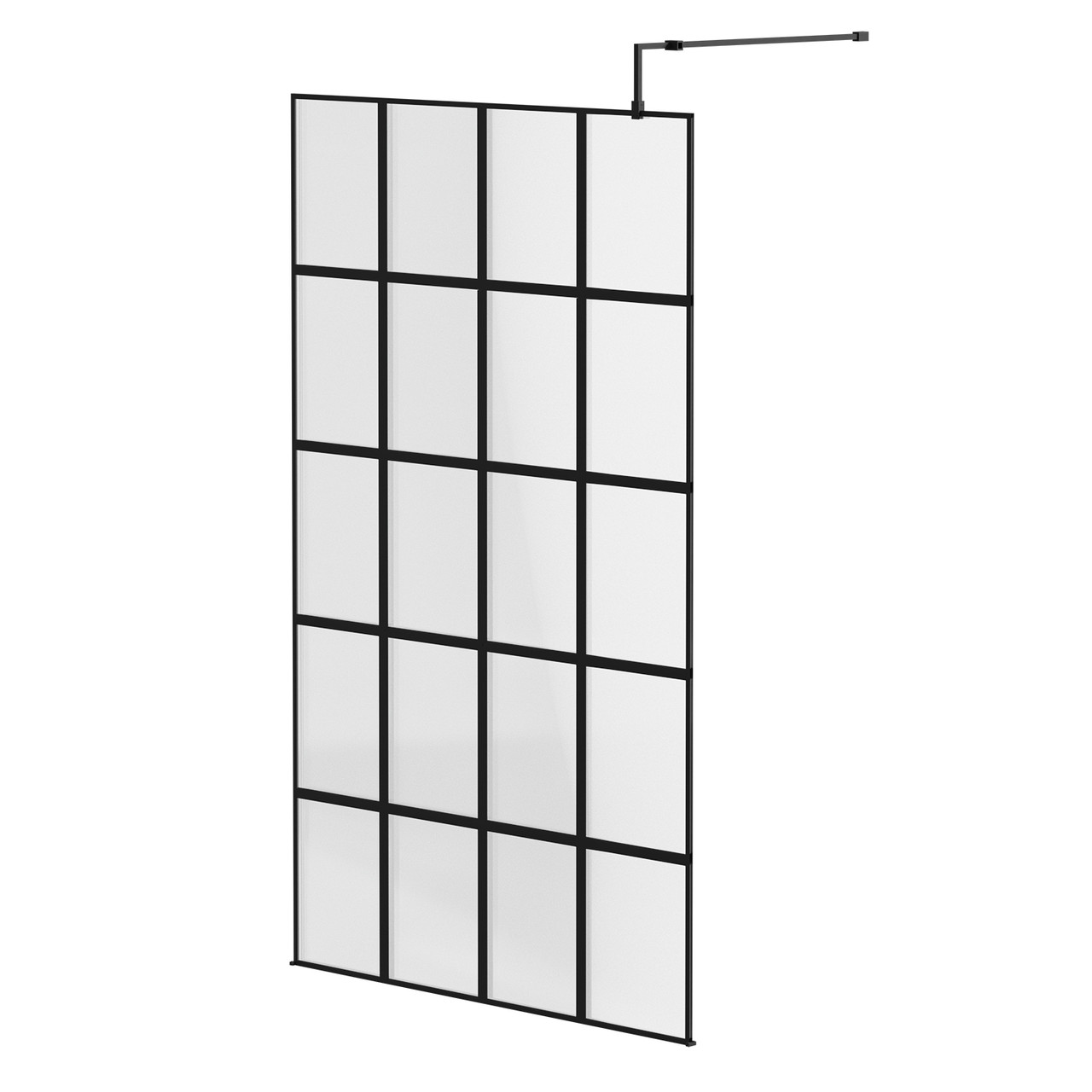 Colore 8mm Clear Glass Crittall Frame Walk In Shower Screen including Support Bars and Retainer Feet