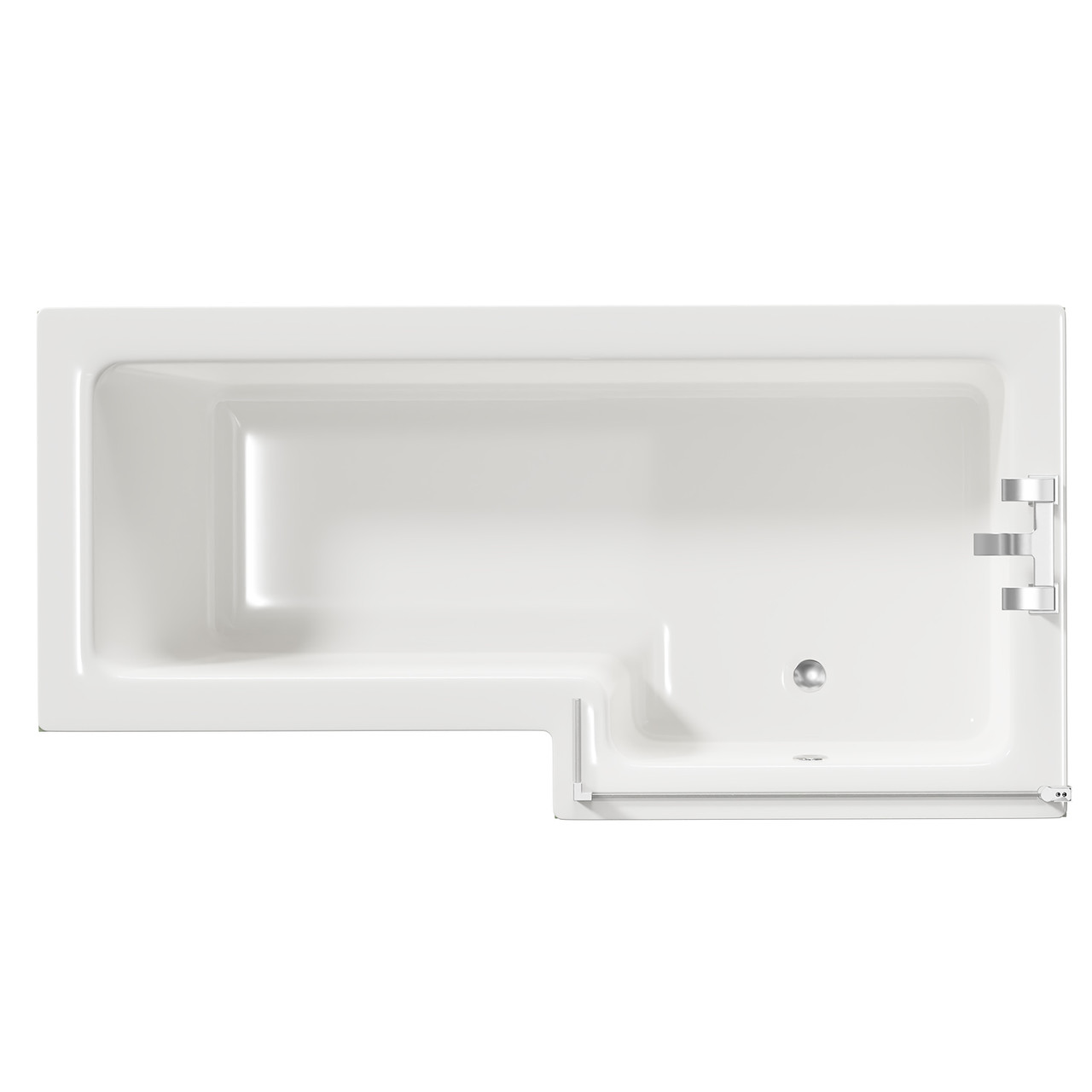 Loire Right Hand L Shaped Shower Bath with Polished Chrome Bath Screen and Olive Green Front and End Bath Panels
