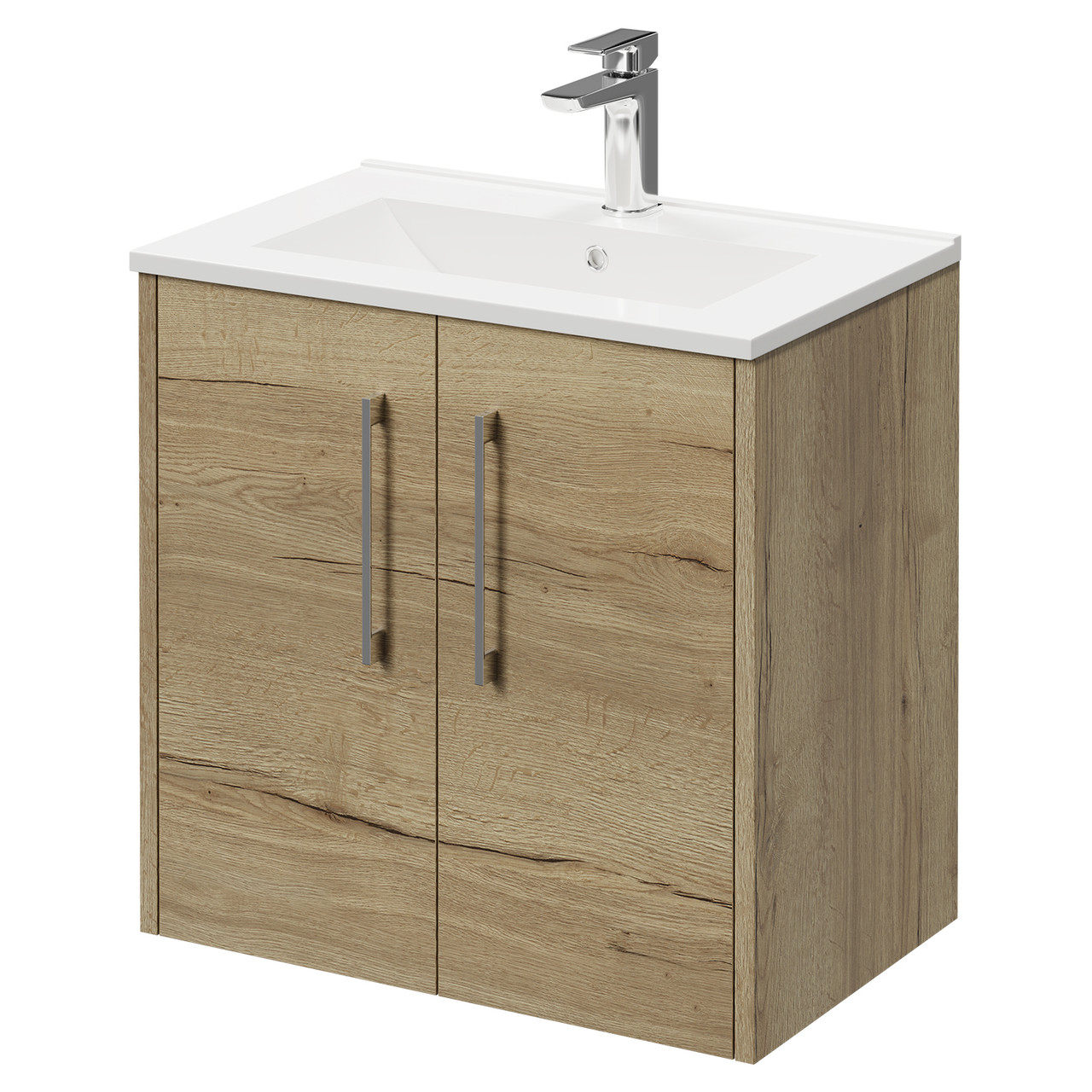 Horizon Wall Mounted Vanity Unit with 1 Tap Hole Minimalist Basin and 2 Doors with Polished Chrome Handles