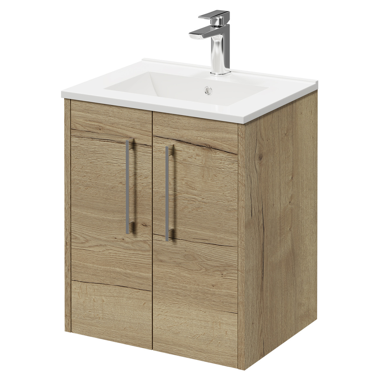 Horizon Wall Mounted Vanity Unit with 1 Tap Hole Minimalist Basin and 2 Doors with Polished Chrome Handles