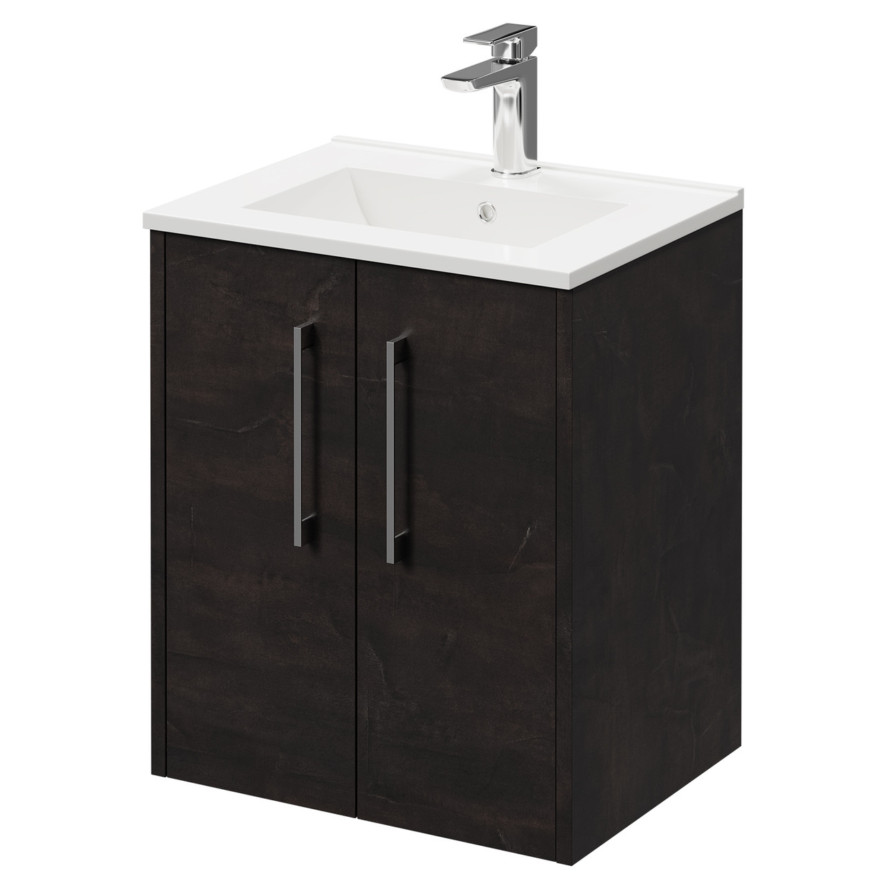 Horizon Wall Mounted Vanity Unit with 1 Tap Hole Minimalist Basin and 2 Doors with Polished Chrome Handles