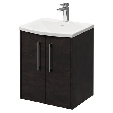 Wholesale Domestic Metallic Slate Horizon Wall Mounted Vanity Unit With 1 Tap Hole Curved Basin And 2 Doors With Polished Chrome Handles | | Mdf | 500Mm