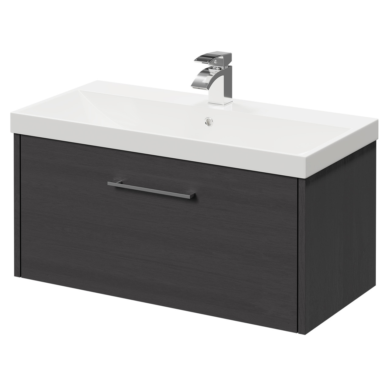 Horizon Wall Mounted Vanity Unit with 1 Tap Hole Slim Edge Basin and Single Drawer with Polished Chrome Handle