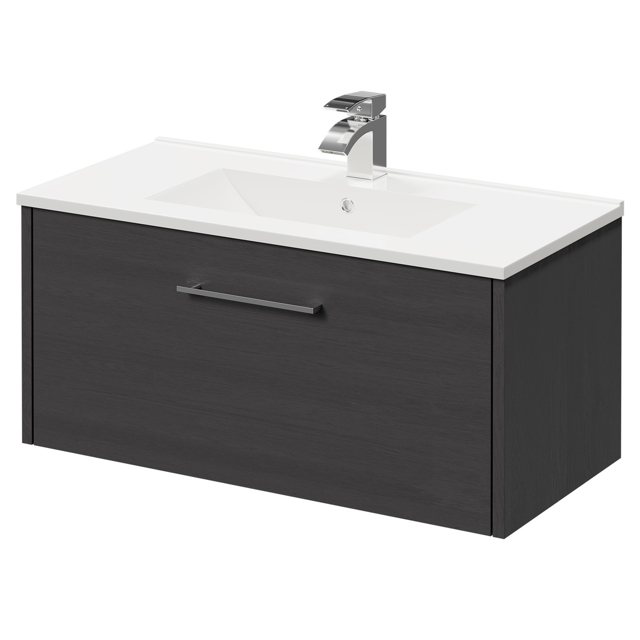 Horizon Wall Mounted Vanity Unit with 1 Tap Hole Minimalist Basin and Single Drawer with Polished Chrome Handle