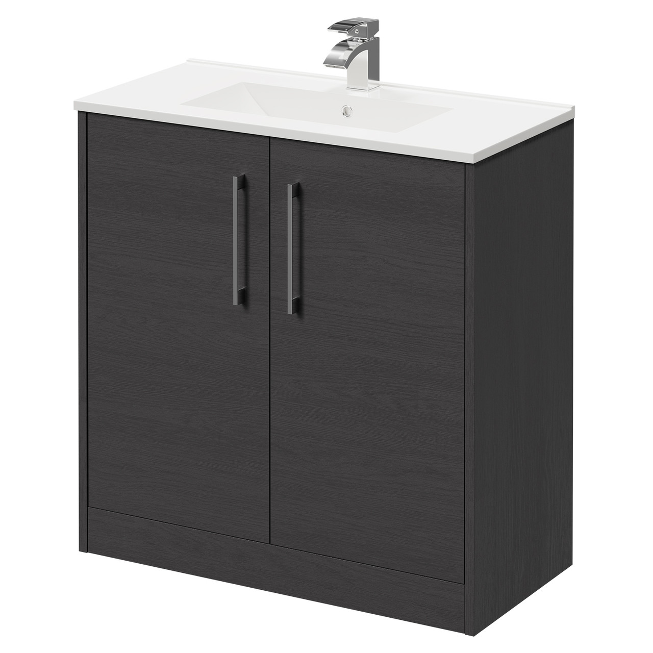 Horizon Floor Standing Vanity Unit with 1 Tap Hole Minimalist Basin and 2 Doors with Polished Chrome Handles