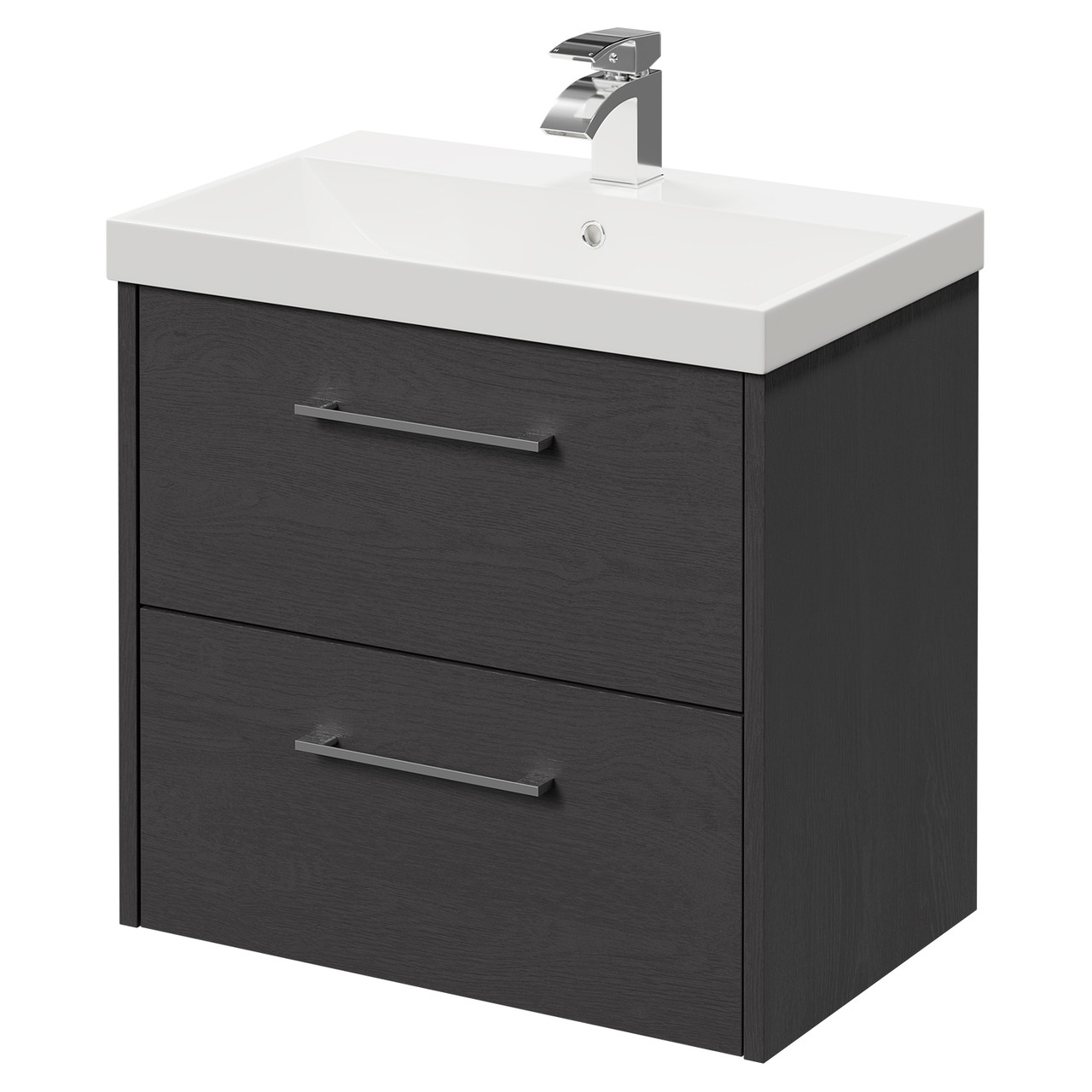 Horizon Wall Mounted Vanity Unit with 1 Tap Hole Slim Edge Basin and 2 Drawers with Polished Chrome Handles