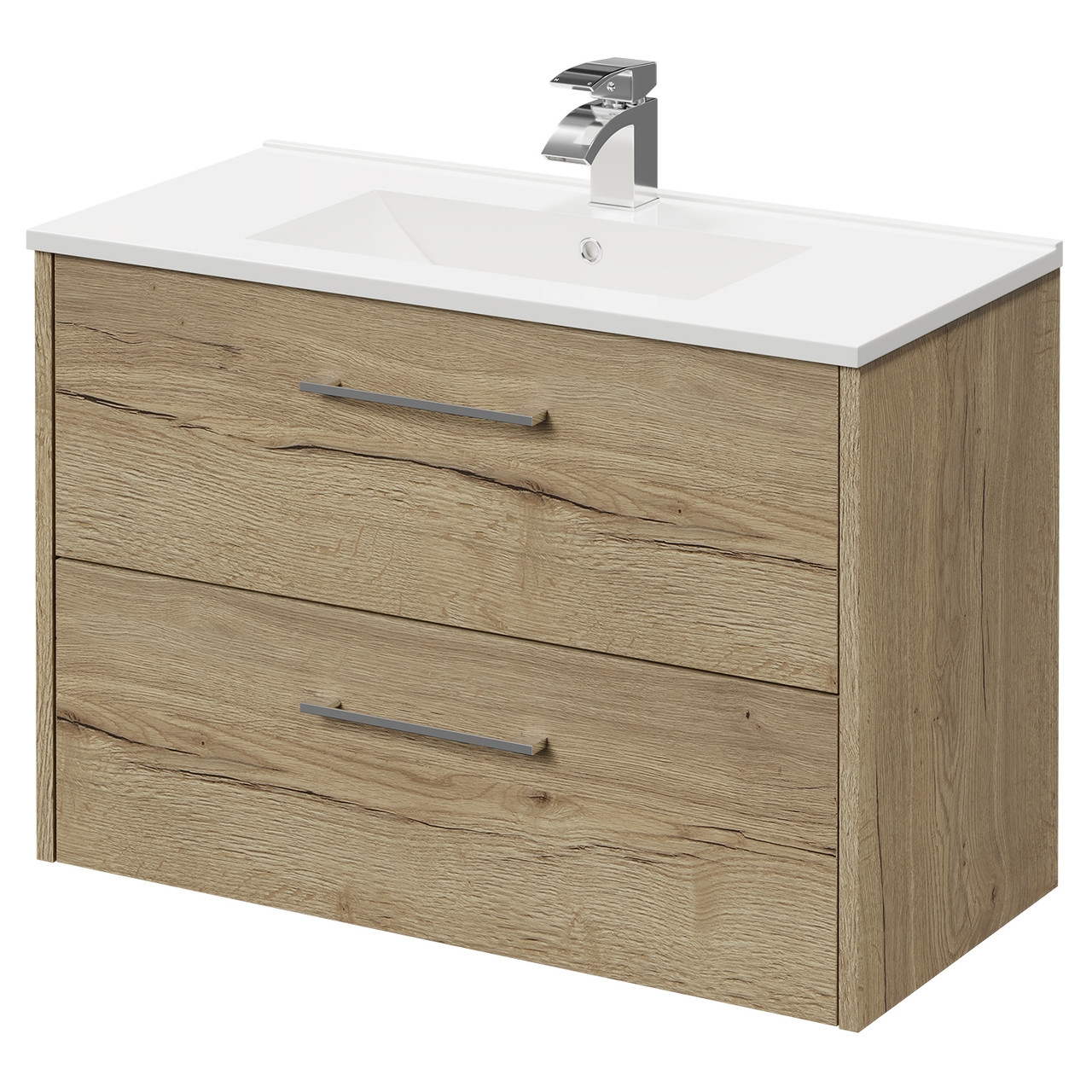 Horizon Wall Mounted Vanity Unit with 1 Tap Hole Minimalist Basin and 2 Drawers with Polished Chrome Handles