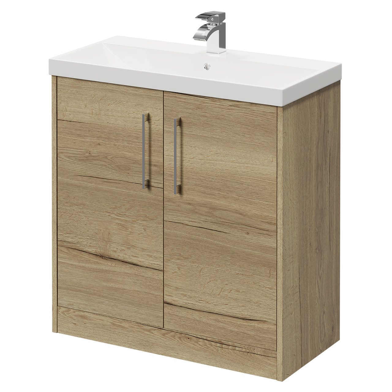 Horizon Floor Standing Vanity Unit with 1 Tap Hole Slim Edge Basin and 2 Doors with Polished Chrome Handles