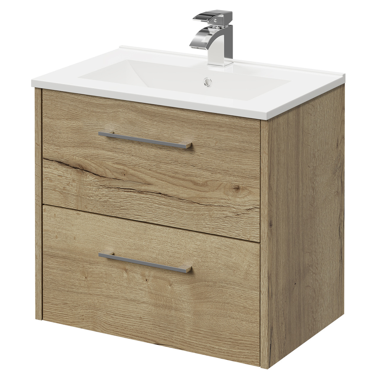 Horizon Wall Mounted Vanity Unit with 1 Tap Hole Minimalist Basin and 2 Drawers with Polished Chrome Handles