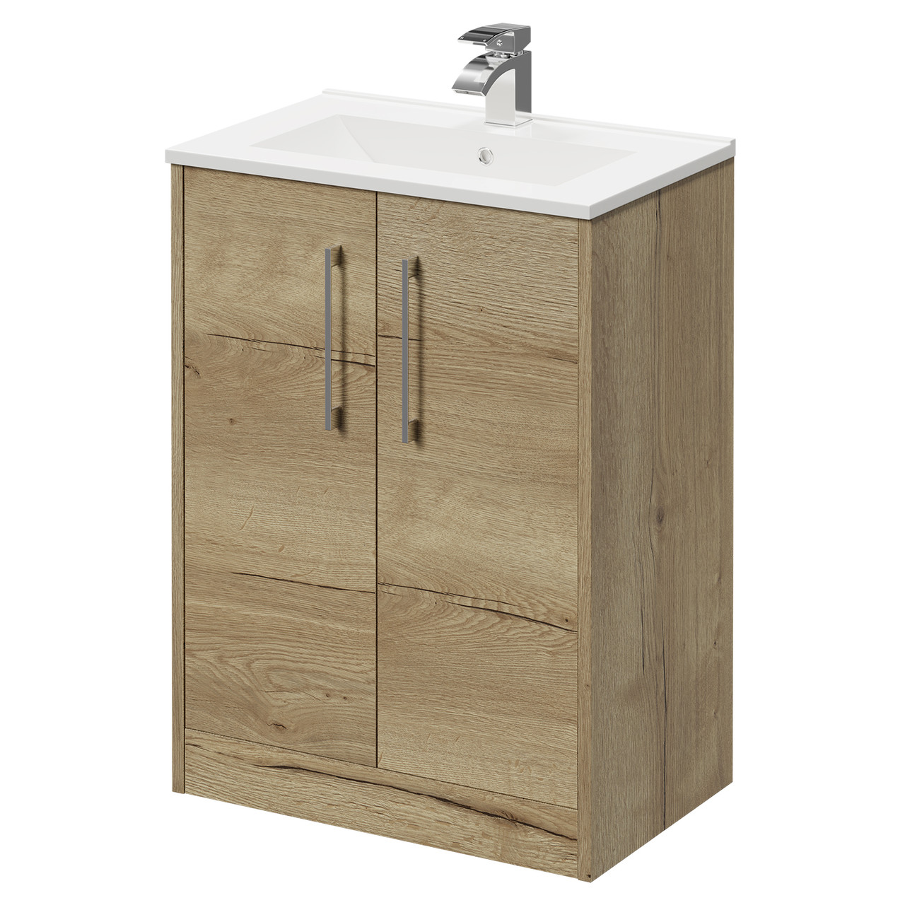 Horizon Floor Standing Vanity Unit with 1 Tap Hole Minimalist Basin and 2 Doors with Polished Chrome Handles