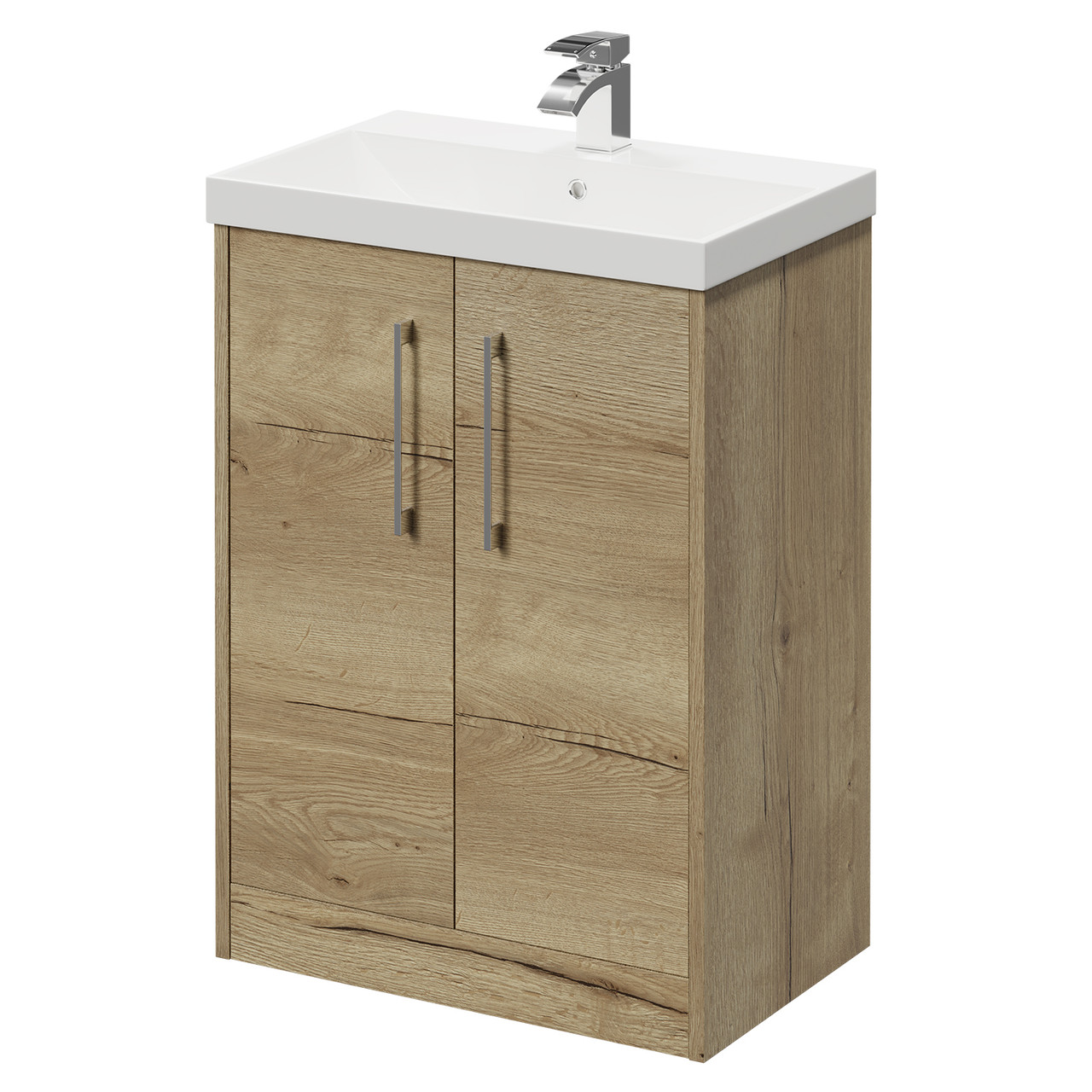 Horizon Floor Standing Vanity Unit with 1 Tap Hole Slim Edge Basin and 2 Doors with Polished Chrome Handles