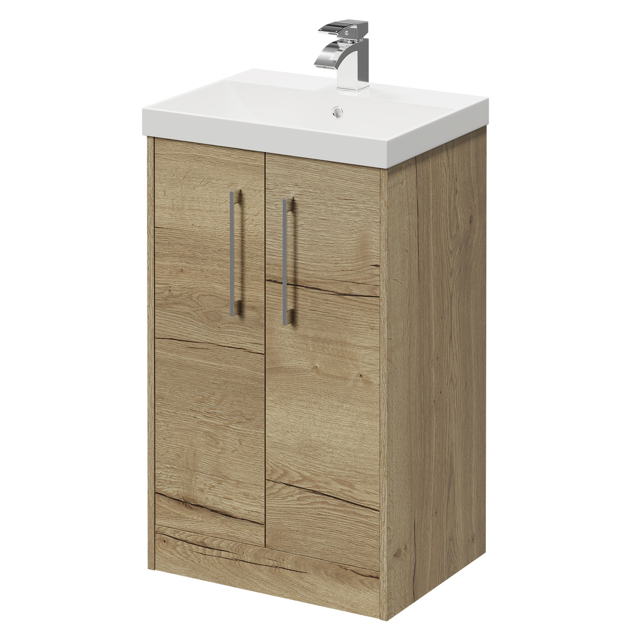 Horizon Floor Standing Vanity Unit with 1 Tap Hole Slim Edge Basin and 2 Doors with Polished Chrome Handles