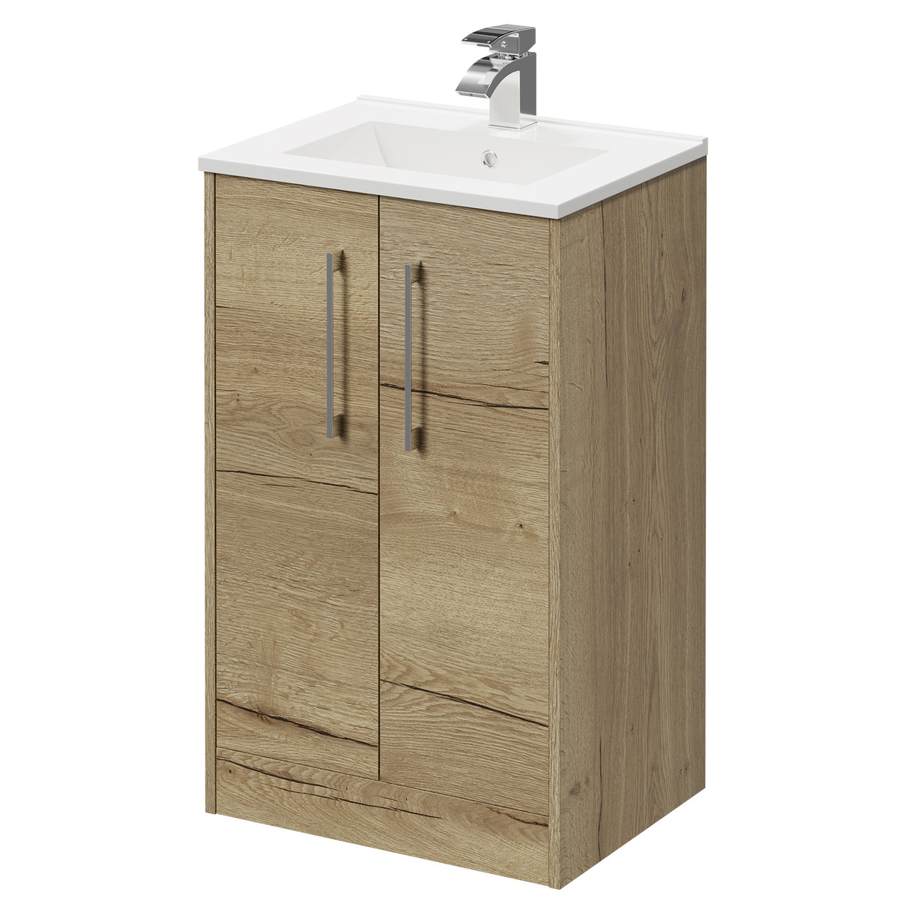 Horizon Floor Standing Vanity Unit with 1 Tap Hole Minimalist Basin and 2 Doors with Polished Chrome Handles