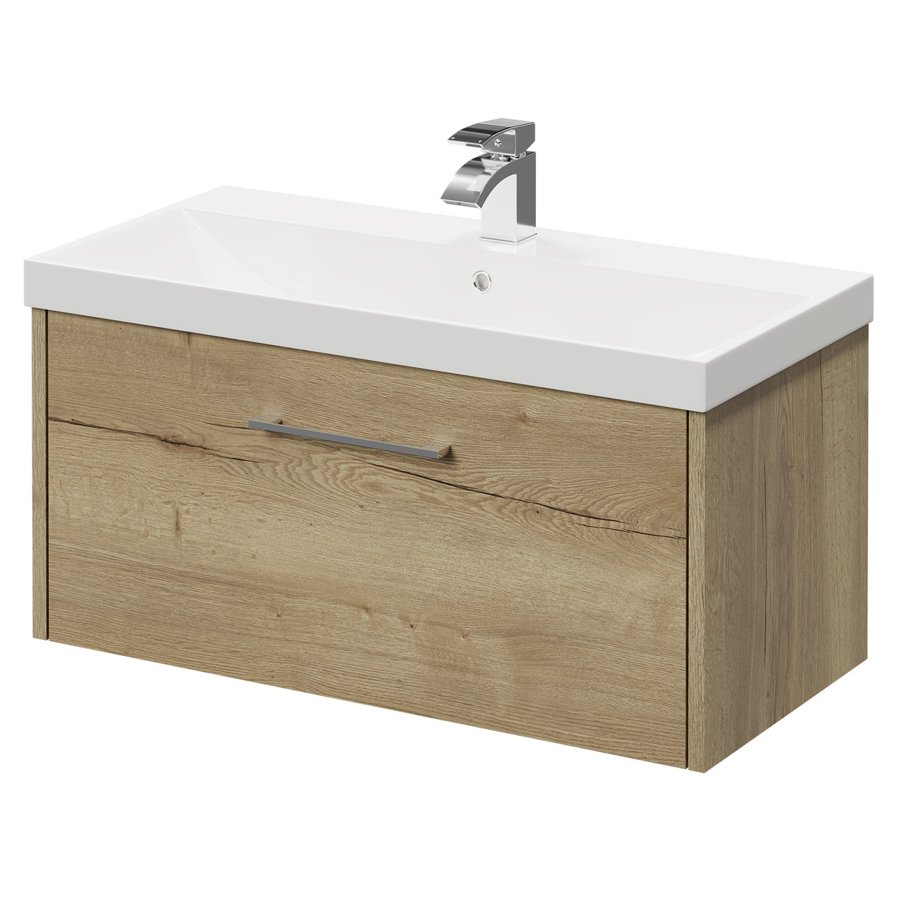 Horizon Wall Mounted Vanity Unit with 1 Tap Hole Slim Edge Basin and Single Drawer with Polished Chrome Handle
