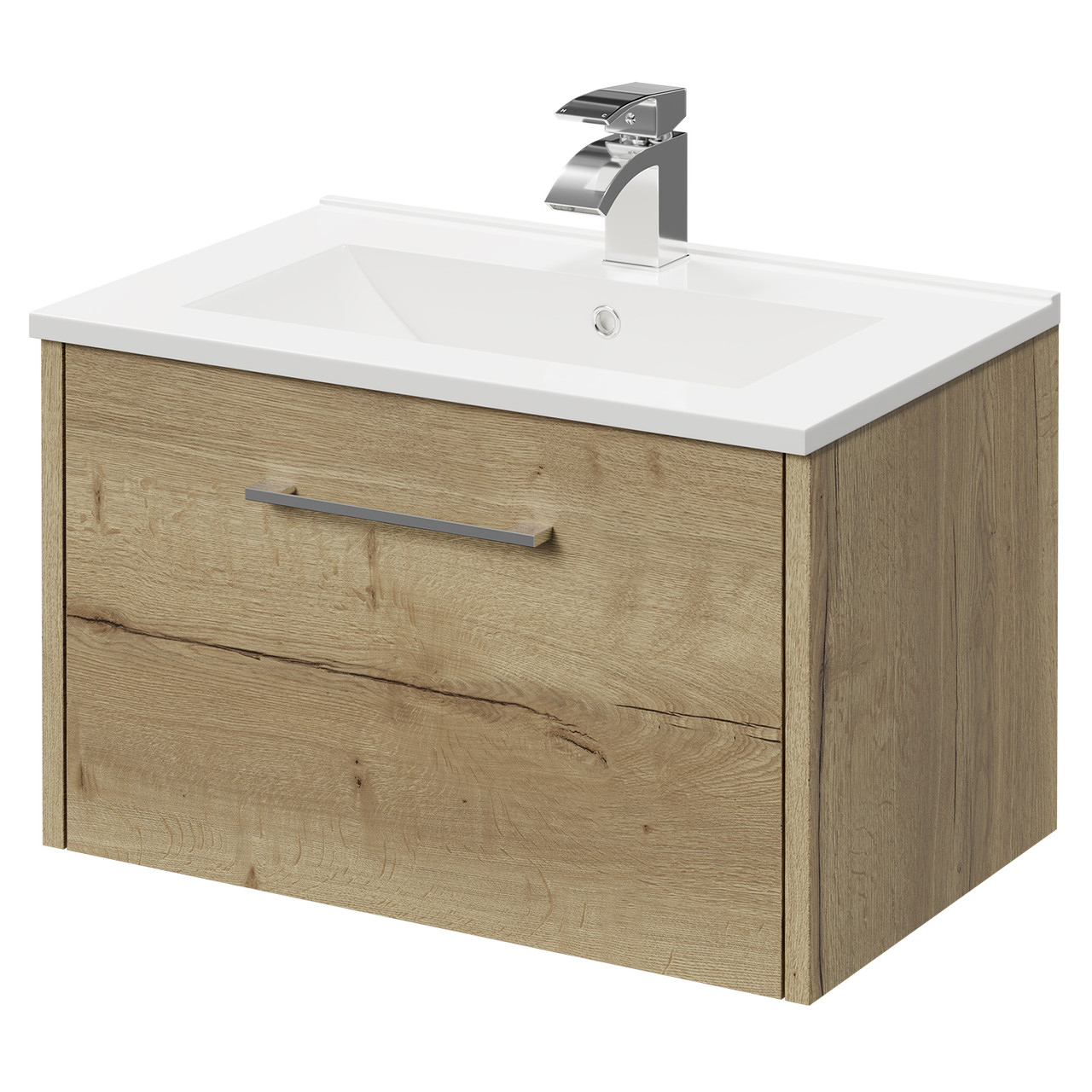Horizon Wall Mounted Vanity Unit with 1 Tap Hole Minimalist Basin and Single Drawer with Polished Chrome Handle